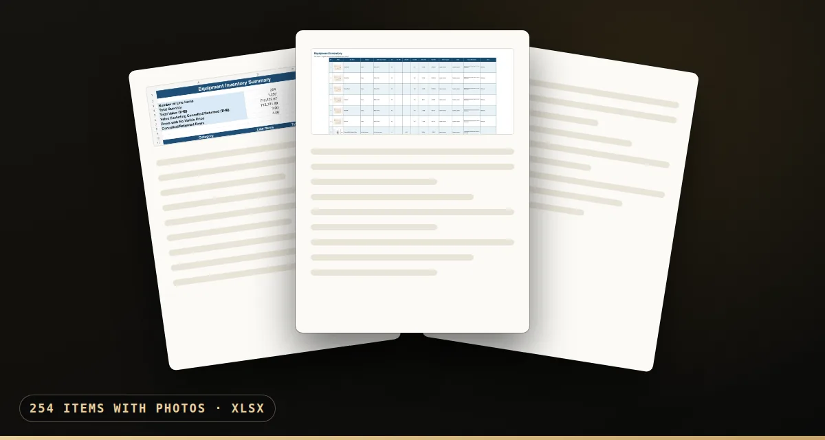 254-item Equipment Inventory with photos files